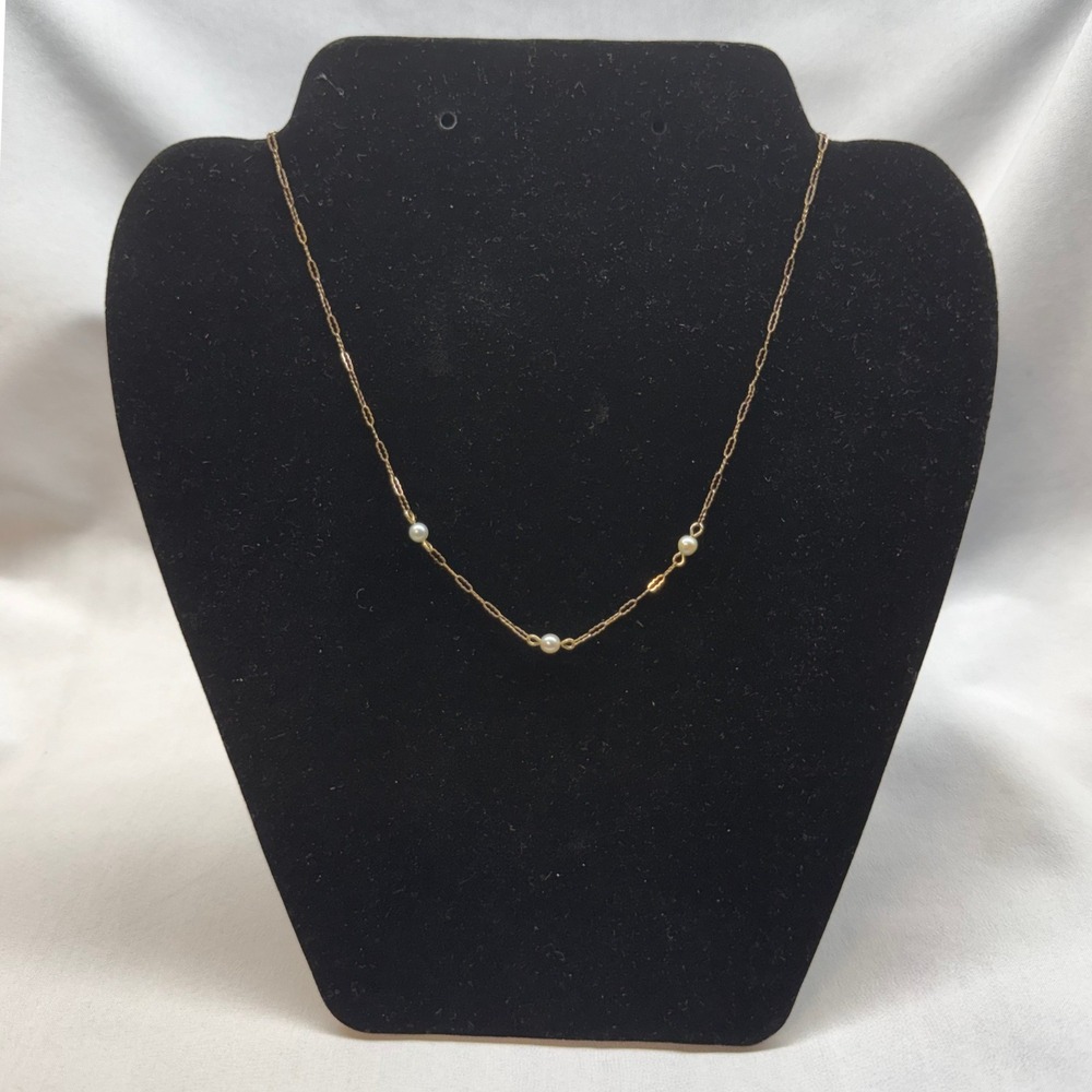 Unbranded Pearl Station Necklace Women OS Gold Vintage Dainty Scalloped Chain